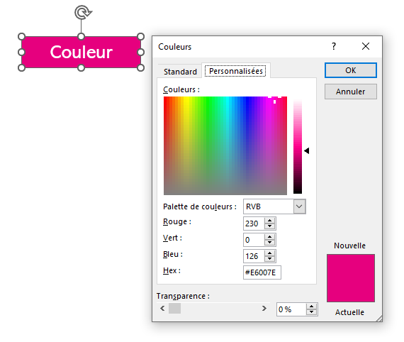 Choisir sa couleurs RVB ou héxadécimal